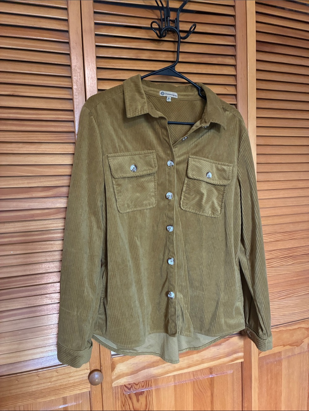 Democracy Olive Green Corduroy Button-Front Shirt